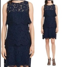 Lauren Ralph Lauren Navy Blue Lace Tiered Layered Dress Size 12