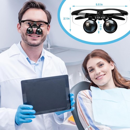 3.5 x 420mm Dental Binocular Loupes Magnifier Glasses LED Headight & Black Case - Picture 8 of 10