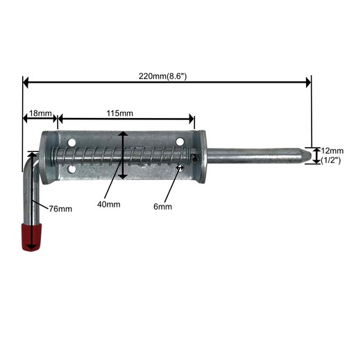YARDMAN 220mm Spring Loaded Bolt – 1-pce Bright Zinc Plated Gate Trailer Drop - Picture 2 of 5