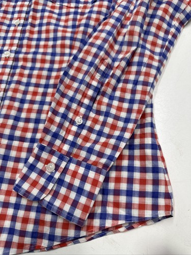 346 Brooks Brothers Red white blue check button women blouse 6 Discolored armpit - Picture 4 of 15