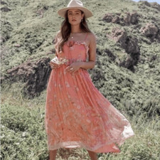 Spell & The Gypsy Dusty Pink Hendrix Strappy Maxi Dress Lurex Threads S