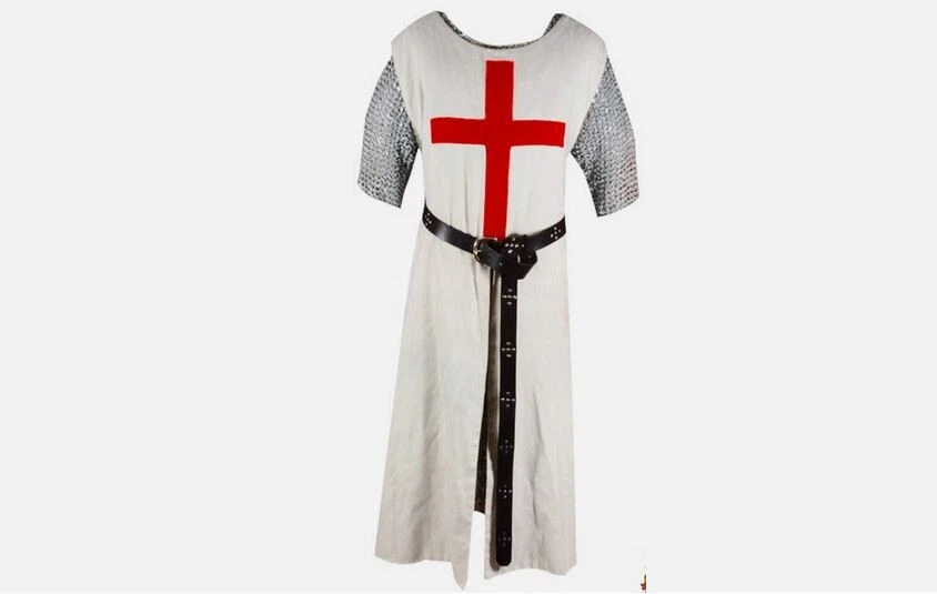 OFF WHITE Costume rinascimentale medievale crociato cavaliere templare tunica e mantello con cappuccio bianco sporco
