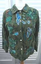 Indigo Moon Green Jacket Tapestry Beading And Sequins - Size L