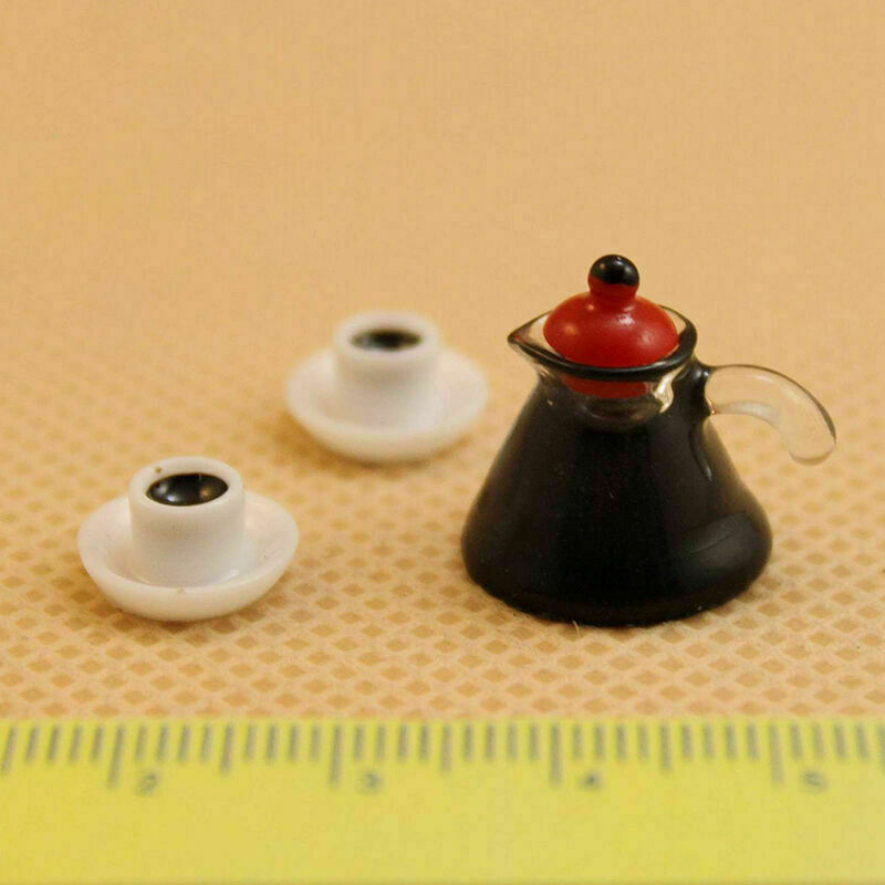 3PCS Coffee Pot Gorgeous Cup with Saucer 1:12 Dollhouse Miniature Sca For 70% OFF Outlet