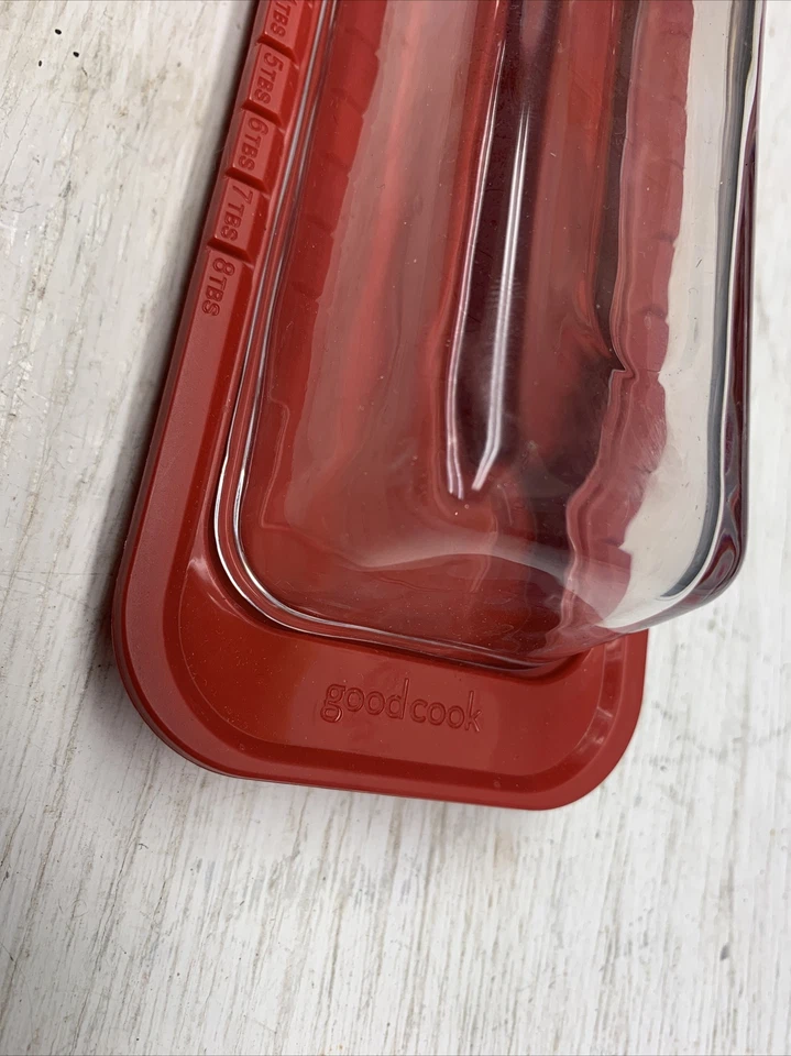Good Cook Butter Dish Clear Glass Lid Red Plastic FRM04B Measurements On Side - Image 2 of 4