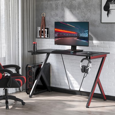 Gaming Computer Desk Writing Table Curved Front Headset Hook Adjustable  Feet | Ebay