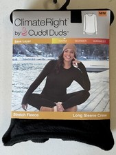 Sz M Climate Right Cuddl Duds Black Long Sleeve Crew Stretch Fleece Base Layer