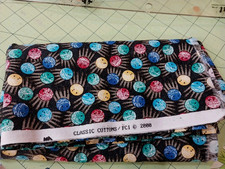 1 Yard Bowling Ball Fabric Cotton Colorful balls on black vintage FCI 2000