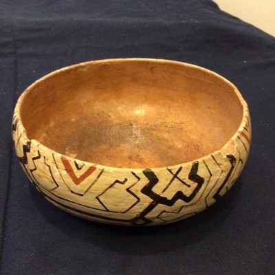 Peruvian Shipibo Handmade Painted Ceramic Bowl with Geometric Designs