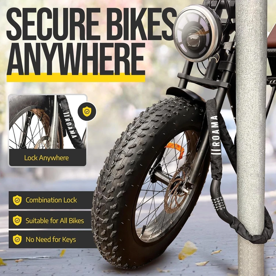 Roama 10 mm Combination Bike Chain Lock 120 cm Chain, Built-in Combination Lock - image 3 of 4