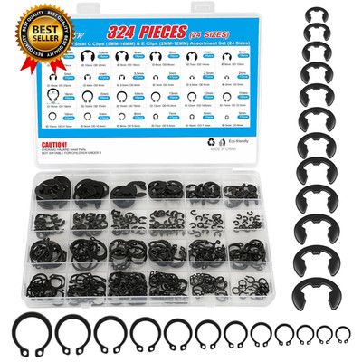 324Pcs C Clips  E Clips Assortment Kit External Retaining Snap Rings...