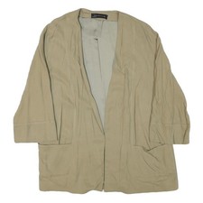 ZARA Femme Beige Veste Décontractée en Mélange de Coton L Unie Léger