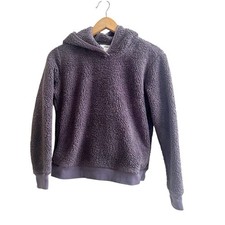 Athleta Girl Hooded Sherpa Pullover Sweater Purple Fleece Cozy Pocket Size Large