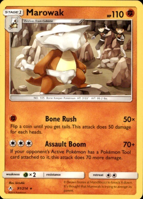 Marowak 91/214 Rare Unbroken Bonds Pokemon Near Mint