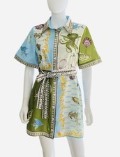 Beautiful Light Summer Belted Mini Shirt Dress - Marine Ocean Design - BNIB  10K