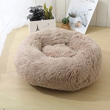 Fluffy Donut Cuddler Plush Pet Bed Dog Cat Soft Warm Round Calming Bed Washable