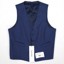 Calvin Klein Mens Slim Fit Suit Vest Sz Small Blue Solid Stretch Wool NWT