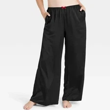 Auden Medium Satin Wide-Leg Black Sleep Pants NEW