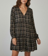 Urban Outfitters Women's Medium Plaid Long Sleeve Tiered Button Down Dress