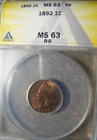 1892 Indian Cent ANACS MS63 RB