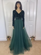 Elegant Dark Green Sequin  Tulle V-Neck Evening Dress