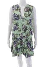 Alice + Olivia Womens Floral Print V-Neck Sleeveless Mini Dress Green Size 6