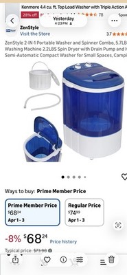 ZenStyle 2-in-1 Portable Top-Loading Washer & Spinner w/ Drain Pump Blue/White