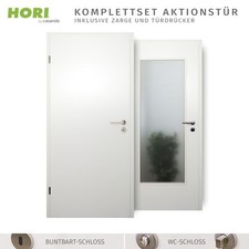 HORI Zimmertür Komplettset Glastür inkl. Zarge und Türgriff - CPL RAL9010