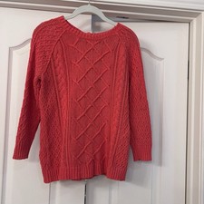 Ann Taylor Loft Small Womens Red/Orange Chunky Knit Sweater 3/4 Sleeve