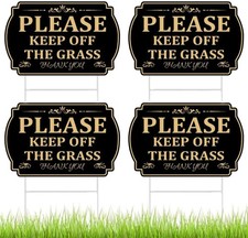 4 Pcs Keep Off Grass Signs for Yard with Strong 12 x 8 inches, Black Gold