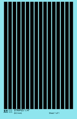 K4 O Scale Water Slide Decals Black 1/4 Inch Stripes Set