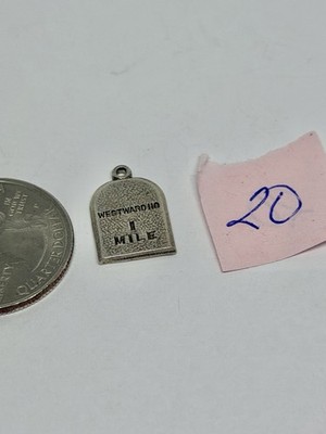 Vintage Westward Ho Road Mile Marker Tombstone Sign Silver Bracelet Charm
