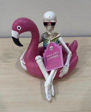 NEW! Summerween Halloween RAINBOW SKELETON in Flamingo Pool Float Tabletop Decor