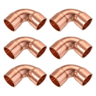 90 Degrees Elbow Copper Pipe Fitting Short Turn Welding 3/8 Inch ID Pack of 6