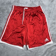 Adidas Shorts Mens L Red Dazzle Basketball 3 Stripe 8 Inch Gym Shiny