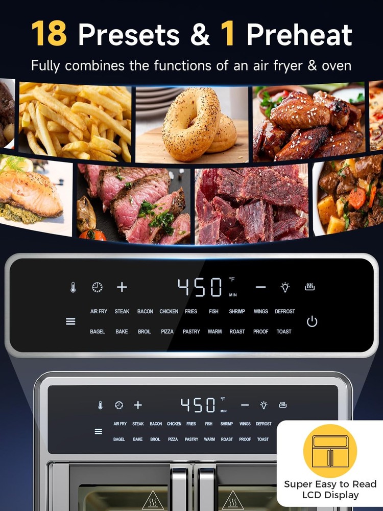15.8 Qt Air Fryer French Door Toaster Oven Combo with 18 Presets 15.8 Qt Air Fryer French Door Toaster Oven Combo with 18 Presets