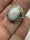 Vintage Designer SLC Sterling Silver Marcasite & Moonstone Ring Size 6 - 4.5g