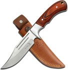 Elk Ridge Hunter Knife Clip Point Blade Brown Wood Handle + Leather Belt Sheath — photo 1