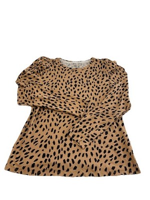 Crown & Ivy Leopard Print Puff Sleeve Top Shirt Medium Animal Print Glam Lounge