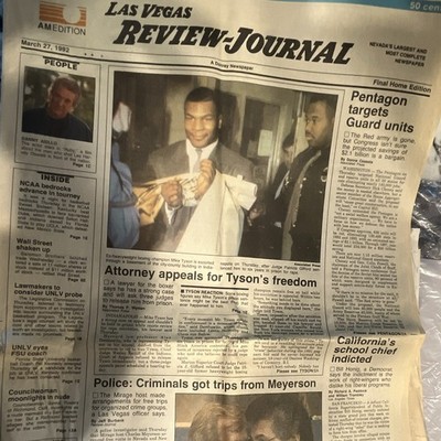 Las Vegas Review-Journal Newspaper Front Page Mike Tyson 3/27/1992 Final Home