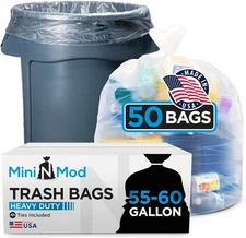 55-60 Gallon Clear Trash Bags | 50 Count | Large 1 (Pack of 50), 