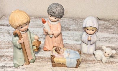 Vintage Homco Porcelain Children 5 Piece Nativity Scene Christmas Set #5602
