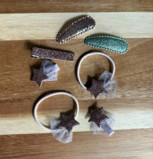 Girls Multicolor Star Tulle Fabric Glitter Snap Hair Clips & Elastic Ties Set
