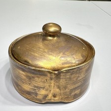 Vintage Stud Collar Button Box ES Welmar Germany Trinket Dish Hand Painted Gold