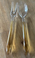 Pair Vintage Art Deco Amber Glass Salad Servers Spoon & Fork