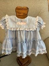 Vtg Baby Girl Light Blue Dress with Lace White