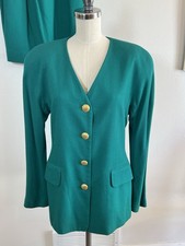 Vintage Casual Corner Wool Suit 2-pc Jacket Skirt Green Size 6 Union Made