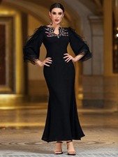 Elegant Dubai Black Abaya EmbroiderY Ruffled Sleeve Kaftan Wedding Evening Dress