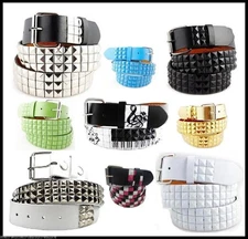 New Unisex 3Row Metal Pyramid Studded Leather Belt Men Womens Punk Rock Goth Emo