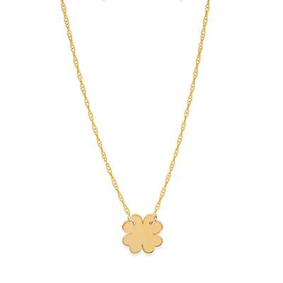 14K Yellow Gold Mini Clover Pendant Necklace, 16'' To 18'' Adjustable